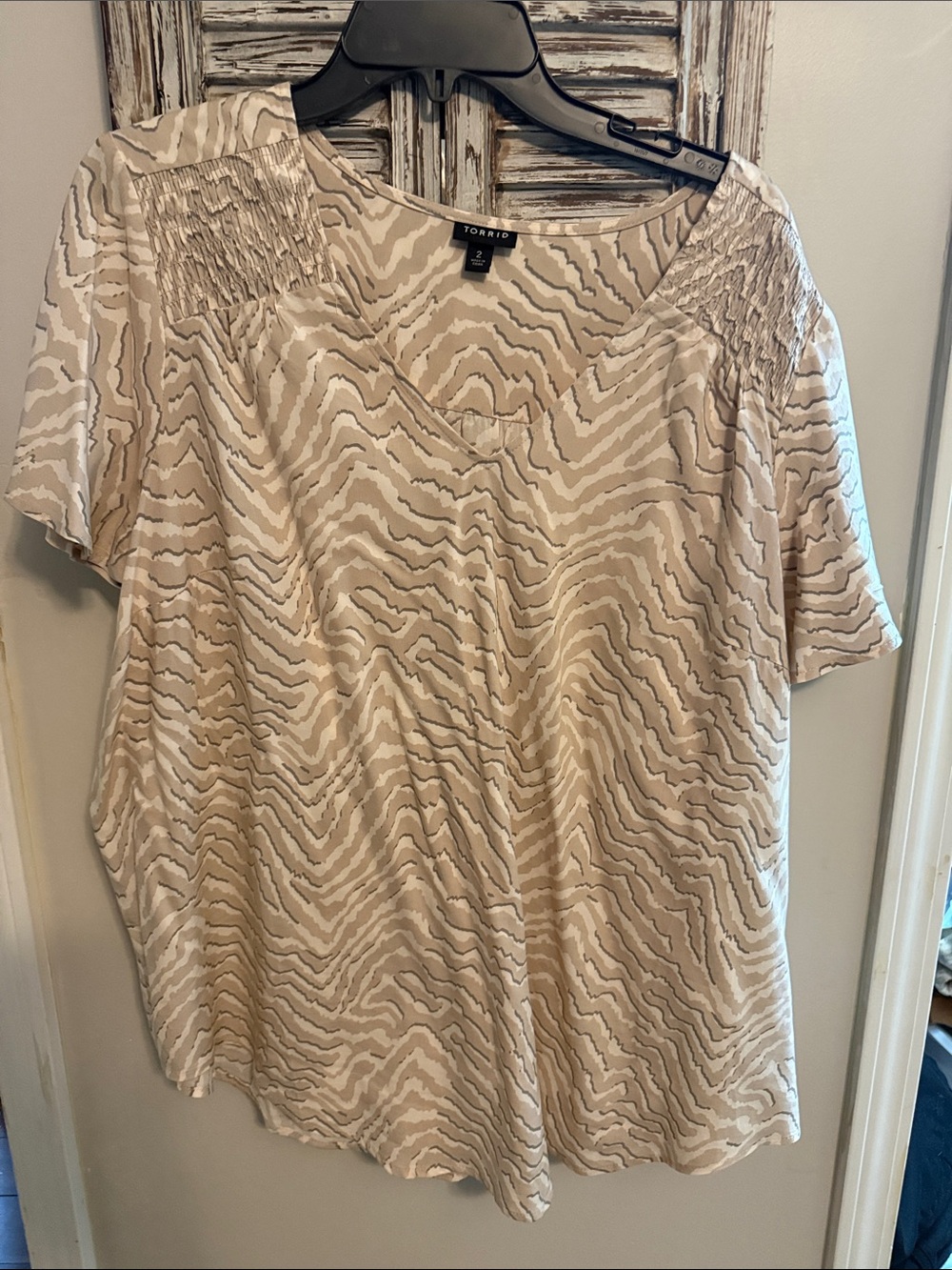 torrid Taupe and Cream Zebra-Print Short Sleeve Top